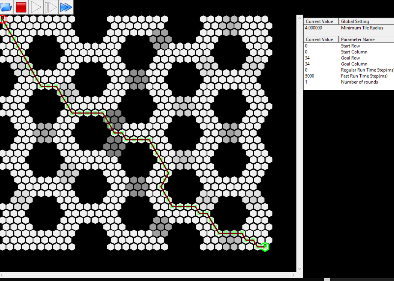 Example of the algorithm's final path on a medium-sized grid. Darker patches are terrain that is more 'difficult' traverse.