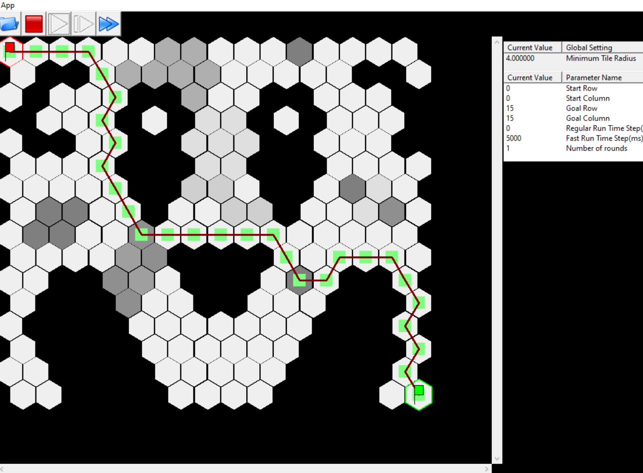 Example of the algorithm's path on one of my unique test grids. First you draw a circle...
