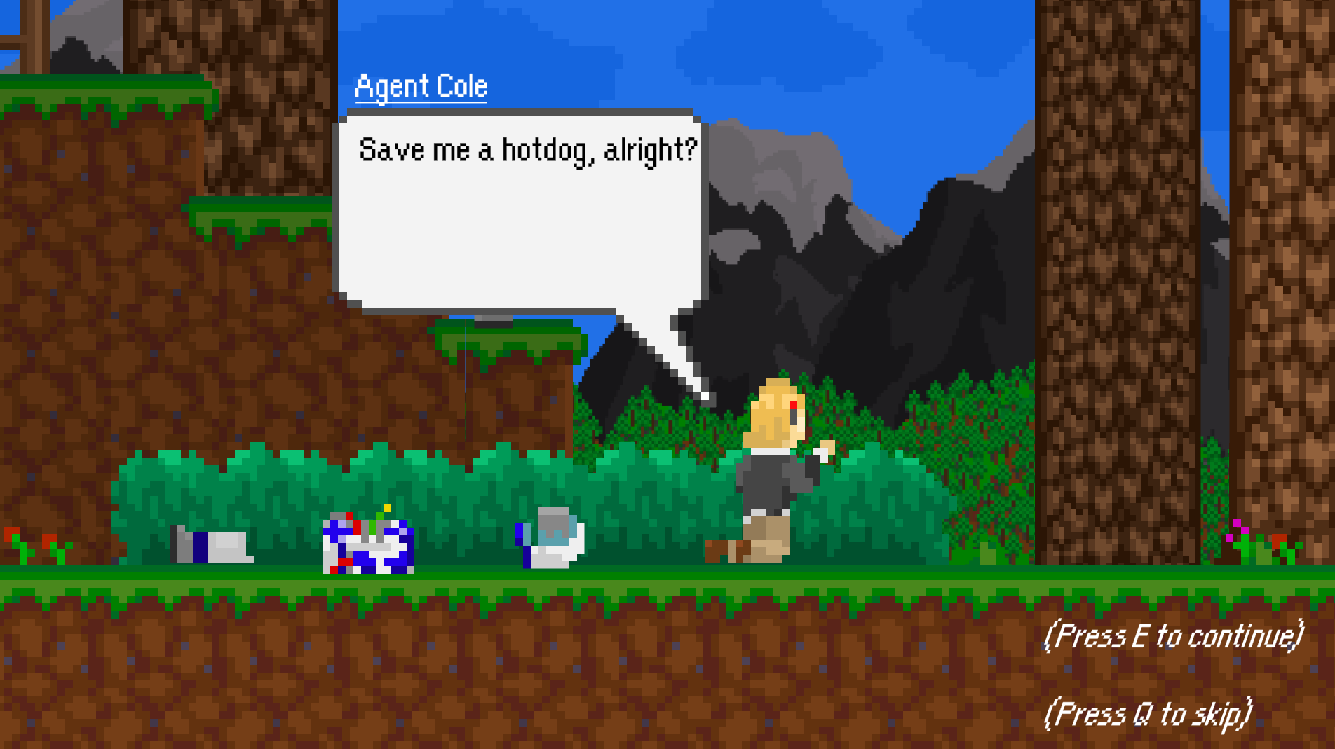 The game opens on a cutscene of a playful secret agent talking to her handler, 2 days before July 4th...
