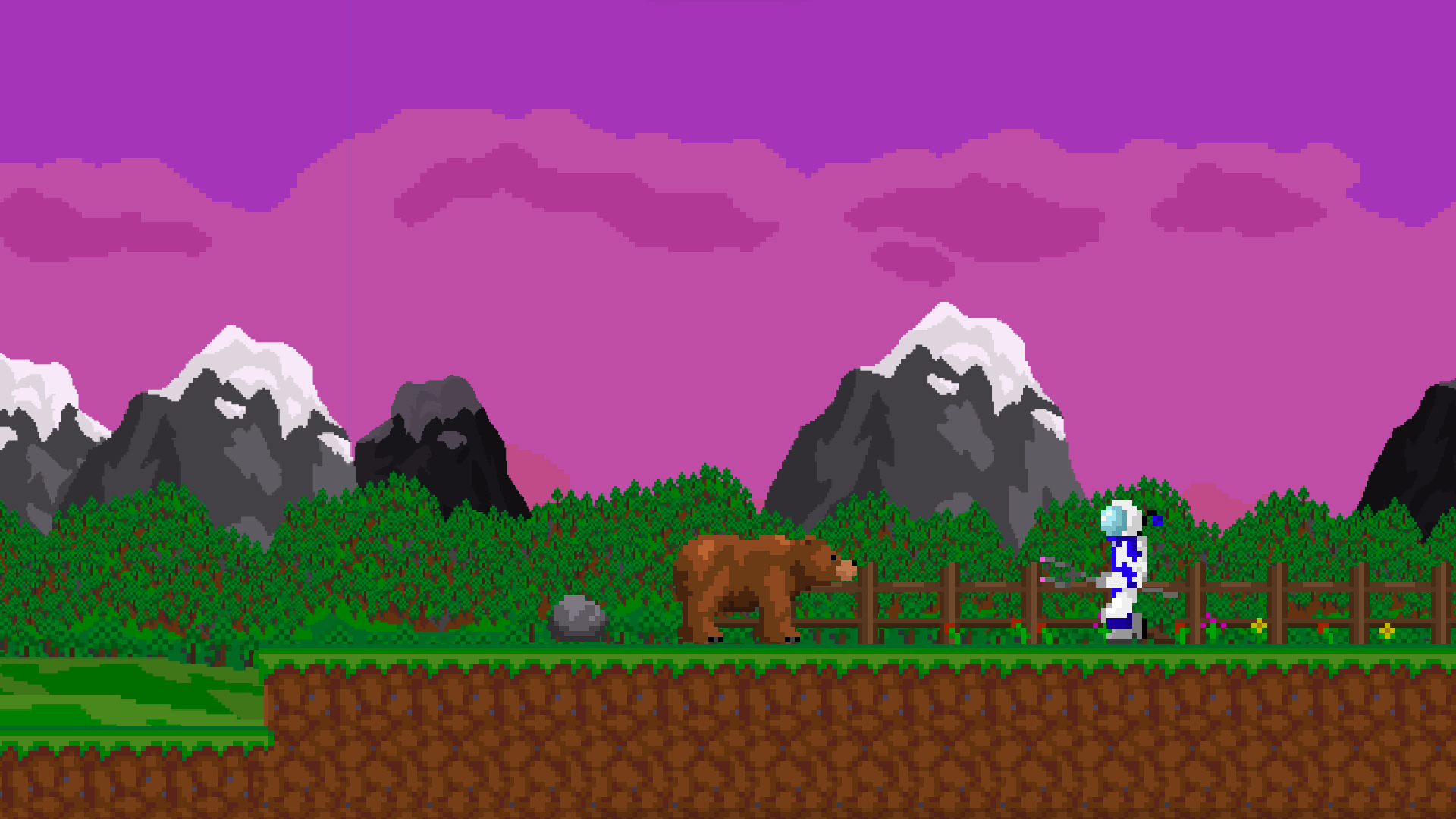 Enemies are capable of hopping over ledges and positioning themselves relative to the player to inflict some damage! These Astrobots are just tin cans to a bear,
                     though.