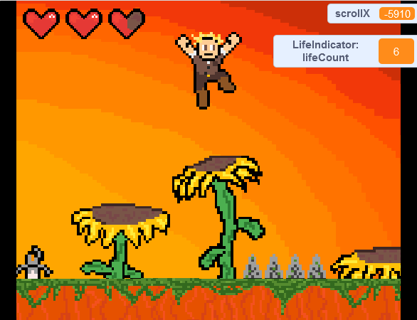 The first level is about bouncing on big sunflowers as the sun sets.