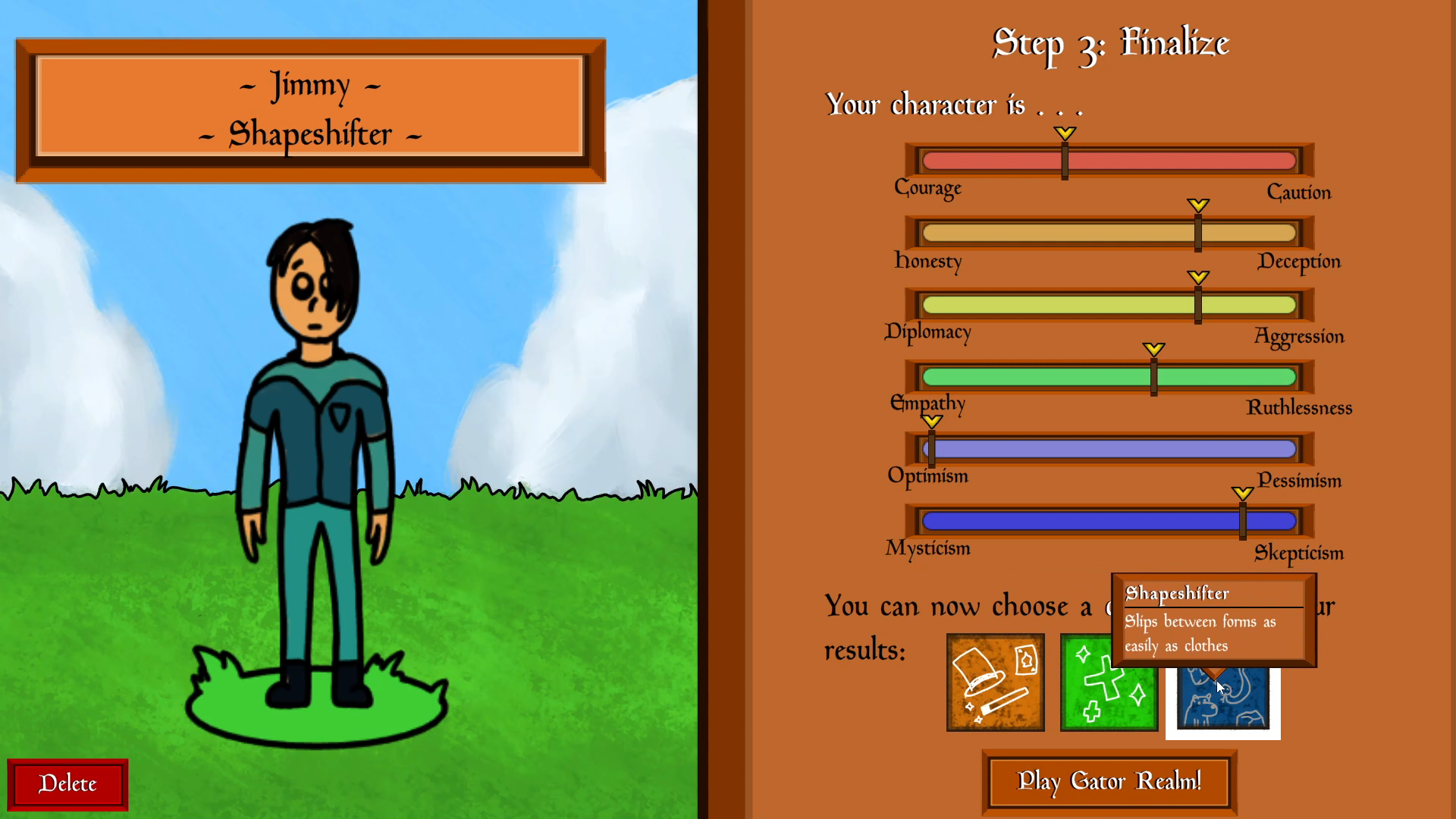 When you assign a character's personality, you get to choose from a selection of classes based on both personality and archetype.