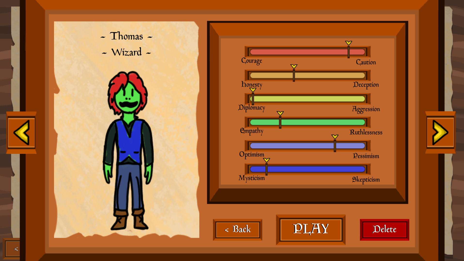 After you create a character, you can check their stats and appearance on the
                     character select screen.