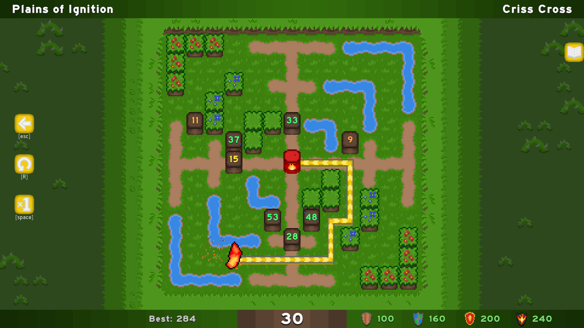 The goal of Maze Ablaze is to keep the fire from reaching the barrel for as long as possible.