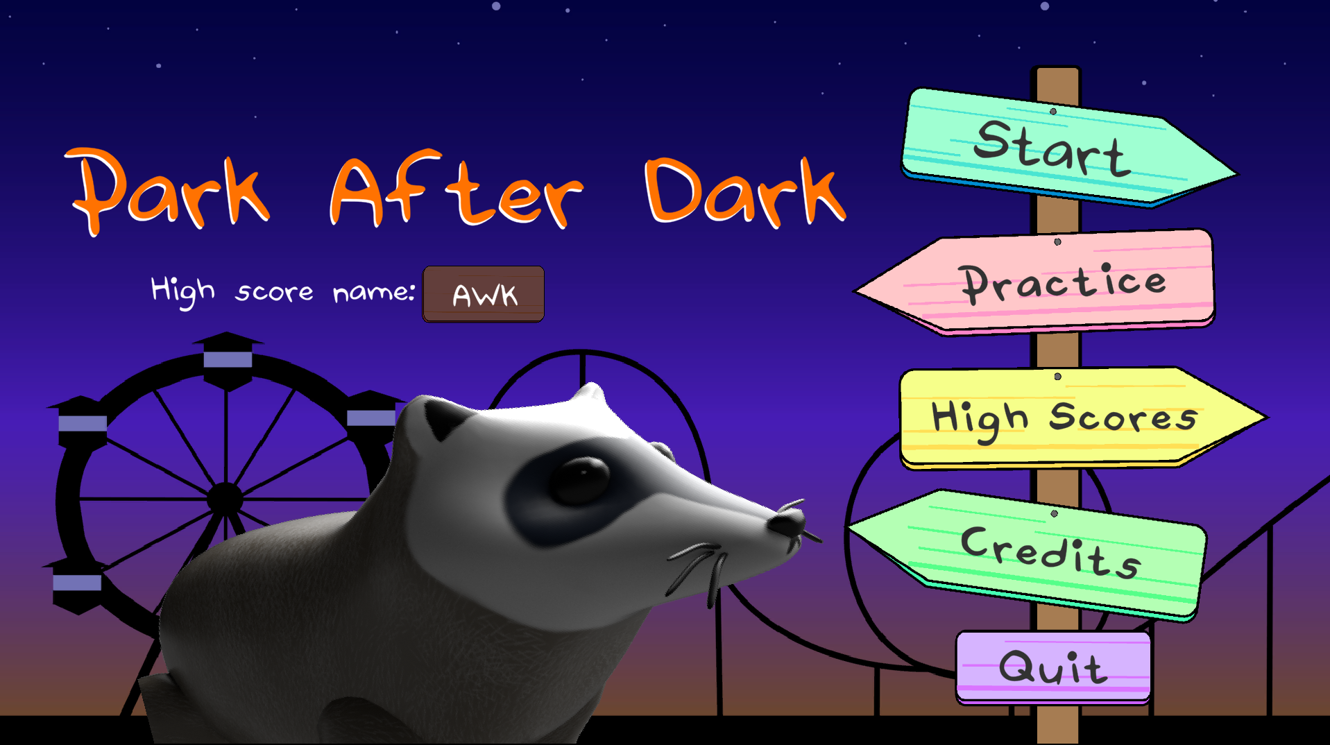 Our title screen, with a suite of choices so nice you almost wouldn't think we made them in 48 hours!