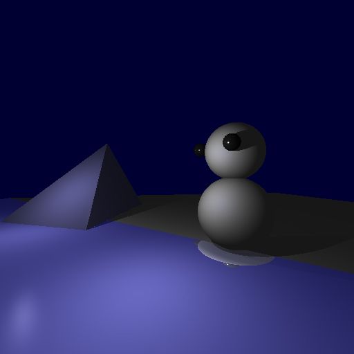 The first frame of the movie, which shows off several implemented features (specular highlights on the eyes, diffuse shading on the body, glazed ice)