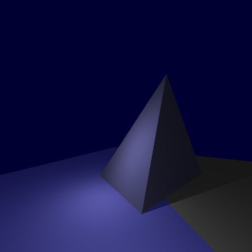 A better view of the tetrahedron of ice in the scene, implemented as its own object type using Triangles.